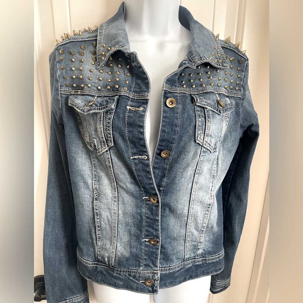 Forever 21 Denim Spiked Denim Jacket, Size M